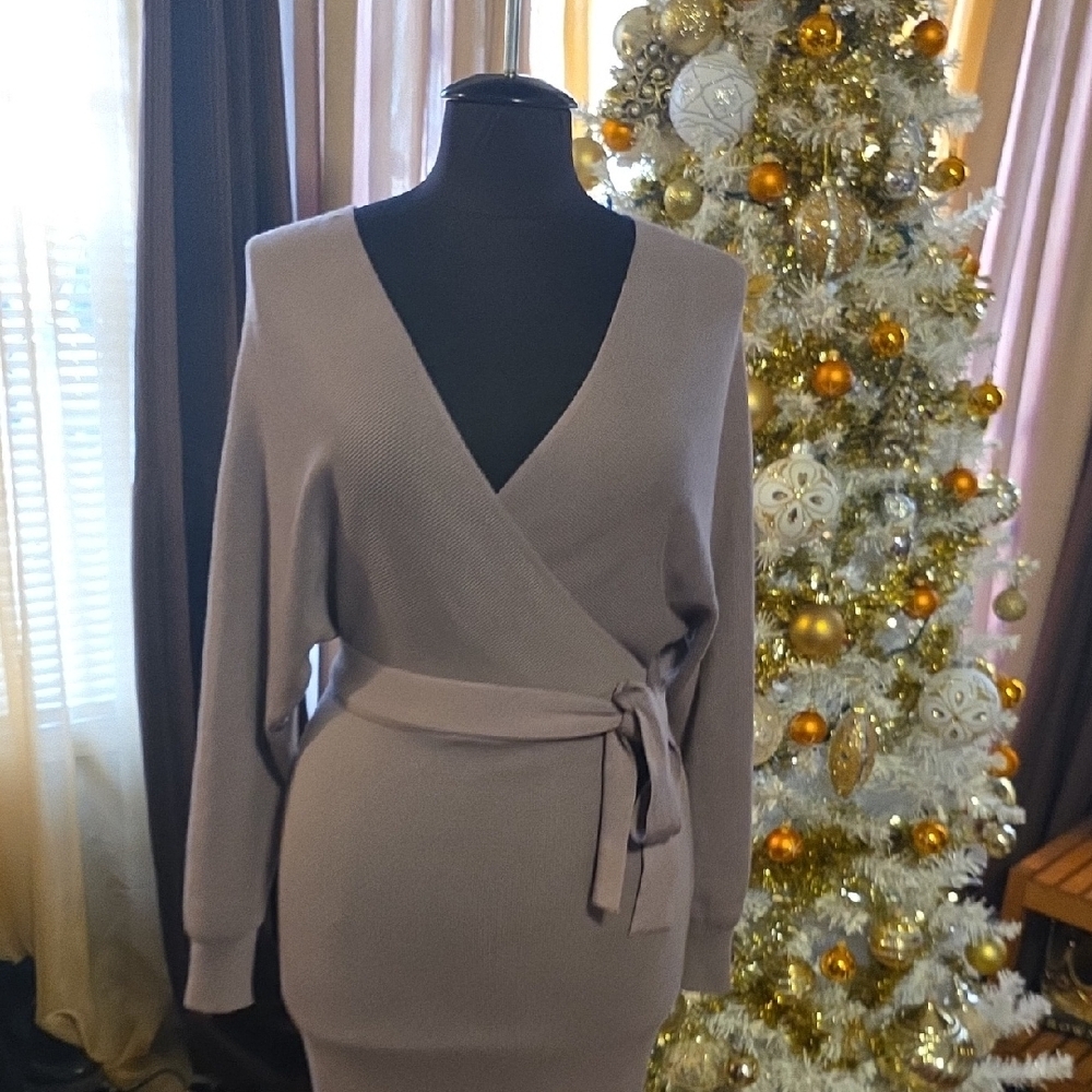 HALARA Taupe Wrap Knit Dress - Picture 15 of 16
